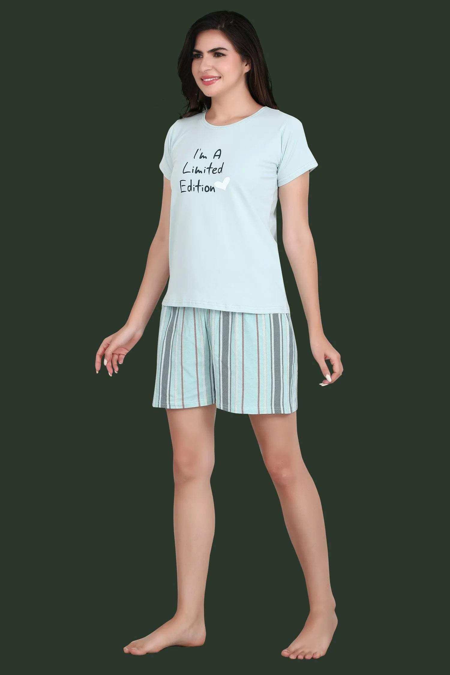 Velure Im Limited Edition Shorts Set - Velure - - Cotton Lycra Fabric, Half Sleeves, Printed, Round neck