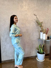 Velure Trendy Bow Print Cotton Night Suit. - Velure - - 3/4 Sleeves, Collar Neck, Cotton, Front Button Open, Full Length Pant