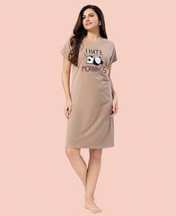Velure Cozy Panda Short Nighty - Velure - - Cotton, Half Sleeves, Knee Length, Printed, Round neck