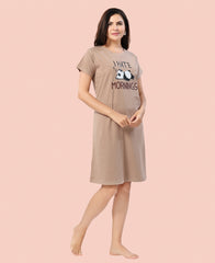 Velure Cozy Panda Short Nighty - Velure - - Cotton, Half Sleeves, Knee Length, Printed, Round neck