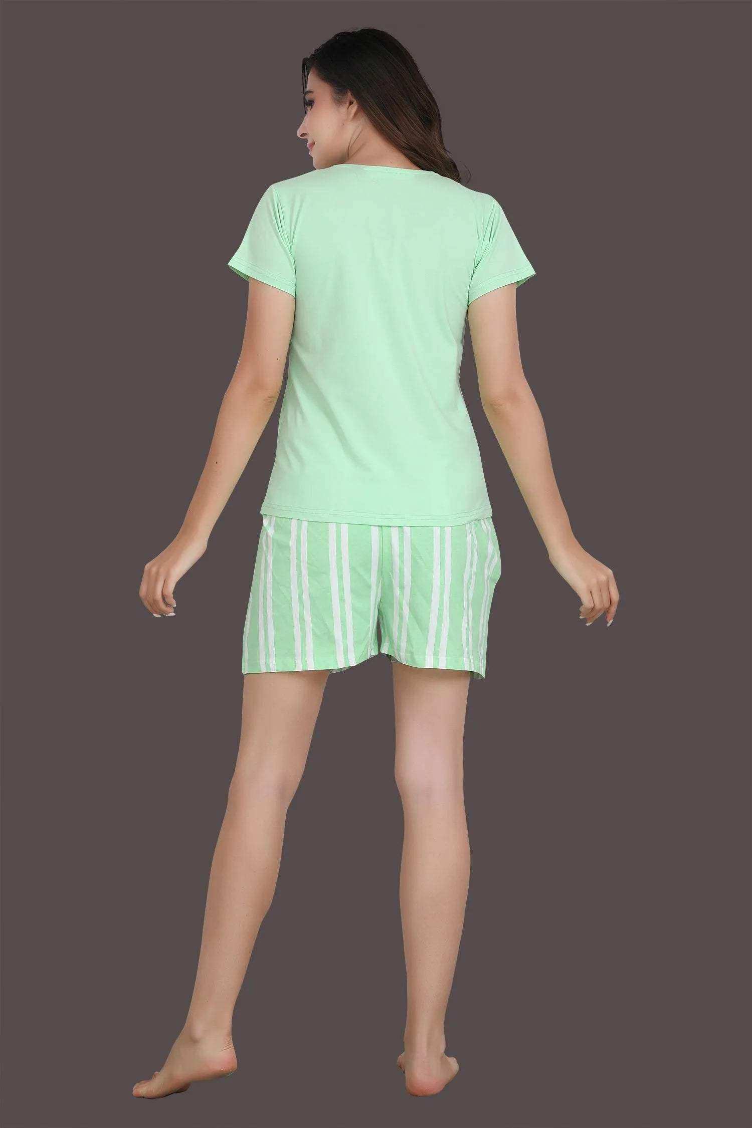 Velure Just Wake Up Shorts Set - Velure - - Cotton Lycra Fabric, Half Sleeves, Printed, Round neck
