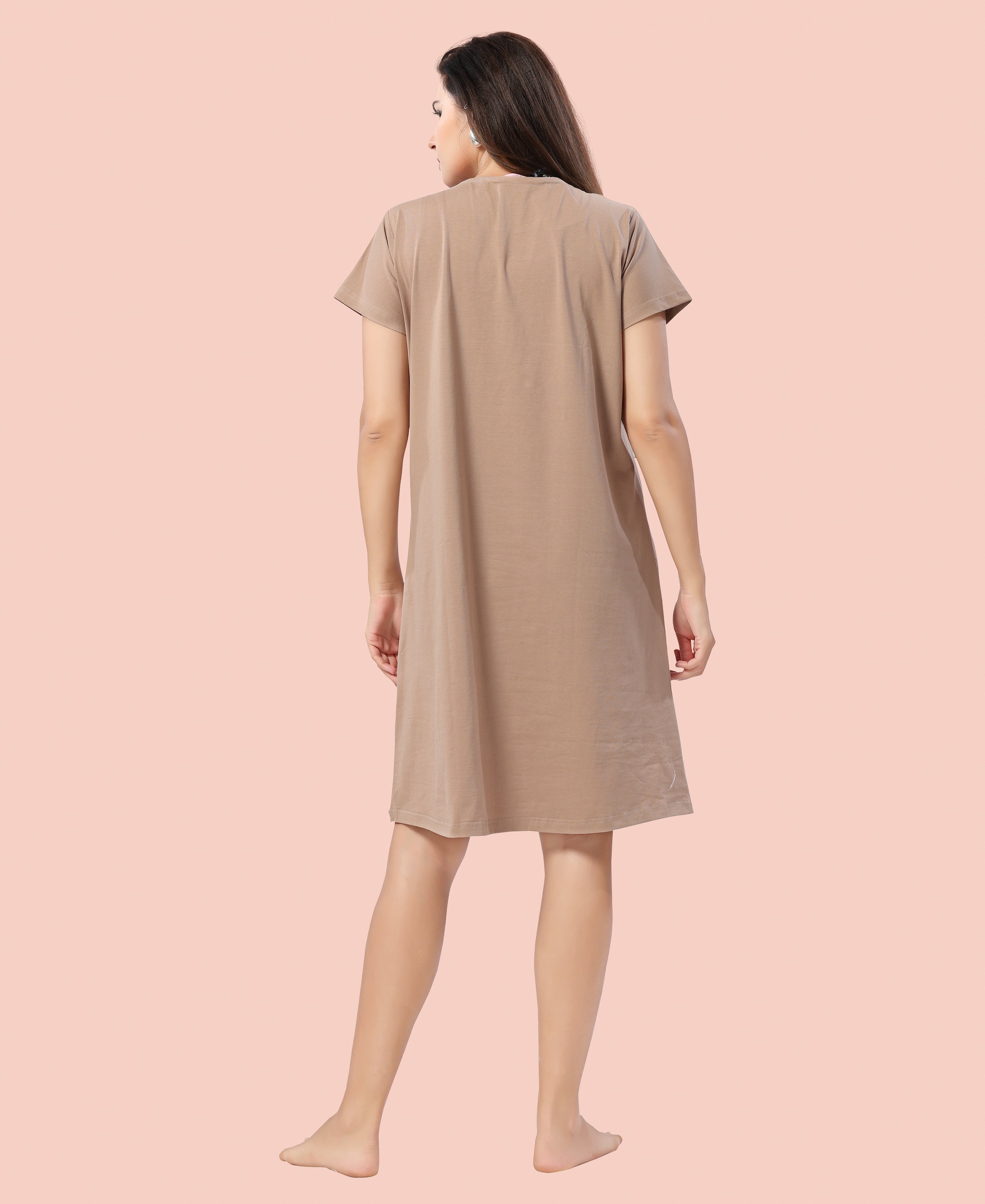 Velure Cozy Panda Short Nighty - Velure - - Cotton, Half Sleeves, Knee Length, Printed, Round neck