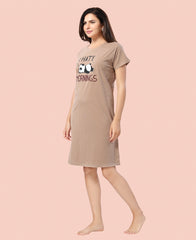 Velure Cozy Panda Short Nighty - Velure - - Cotton, Half Sleeves, Knee Length, Printed, Round neck