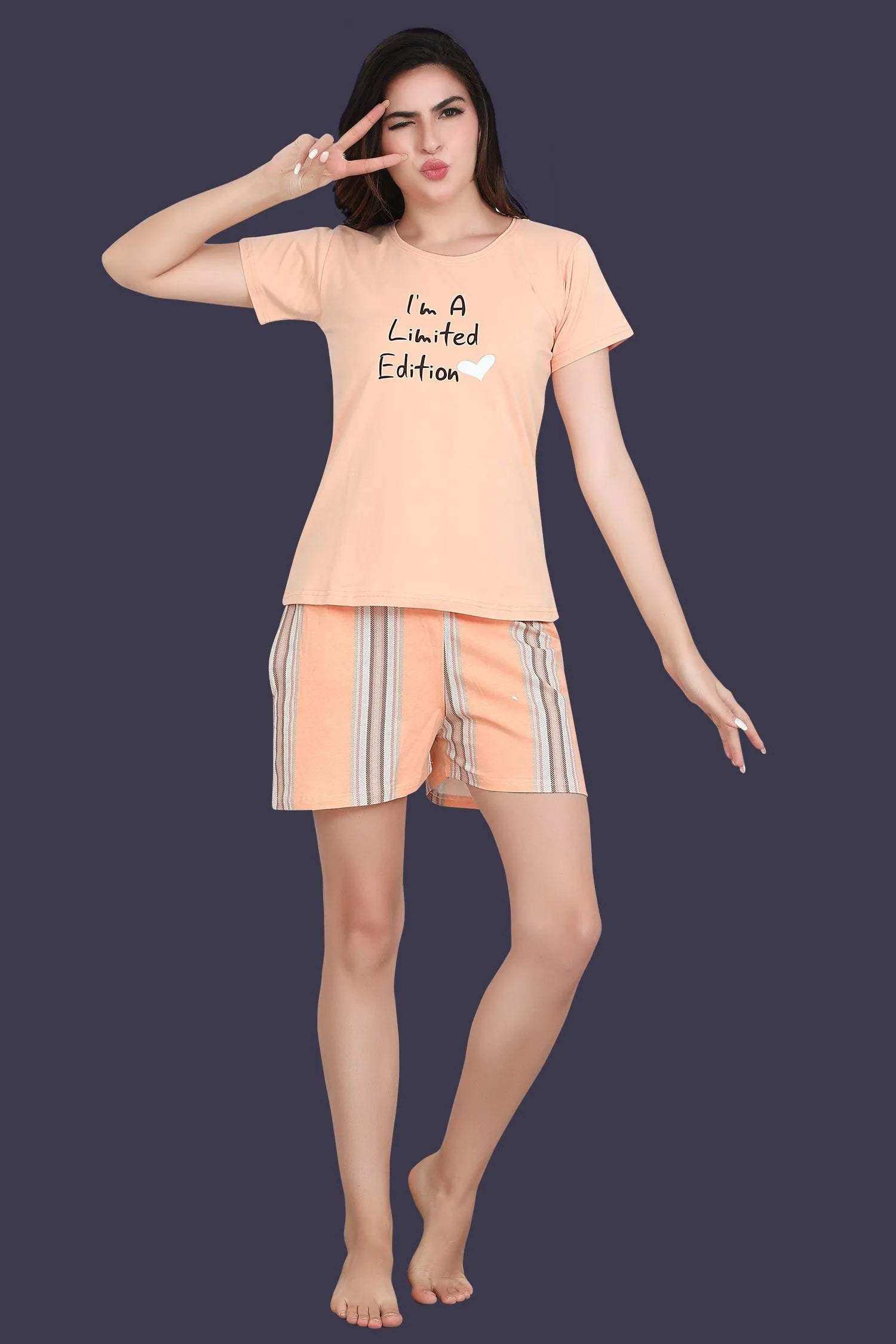 Velure Trendy Orange Shorts Set - Velure - - Cotton Lycra Fabric, Full Sleeves, Round neck, Shorts