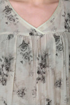 Velure Elegant Rose Print Frock-Style Night Suit - Velure - - 3/4 Sleeves, Floral Print, Frock Style, Full Length Pant, Linen, V Neck