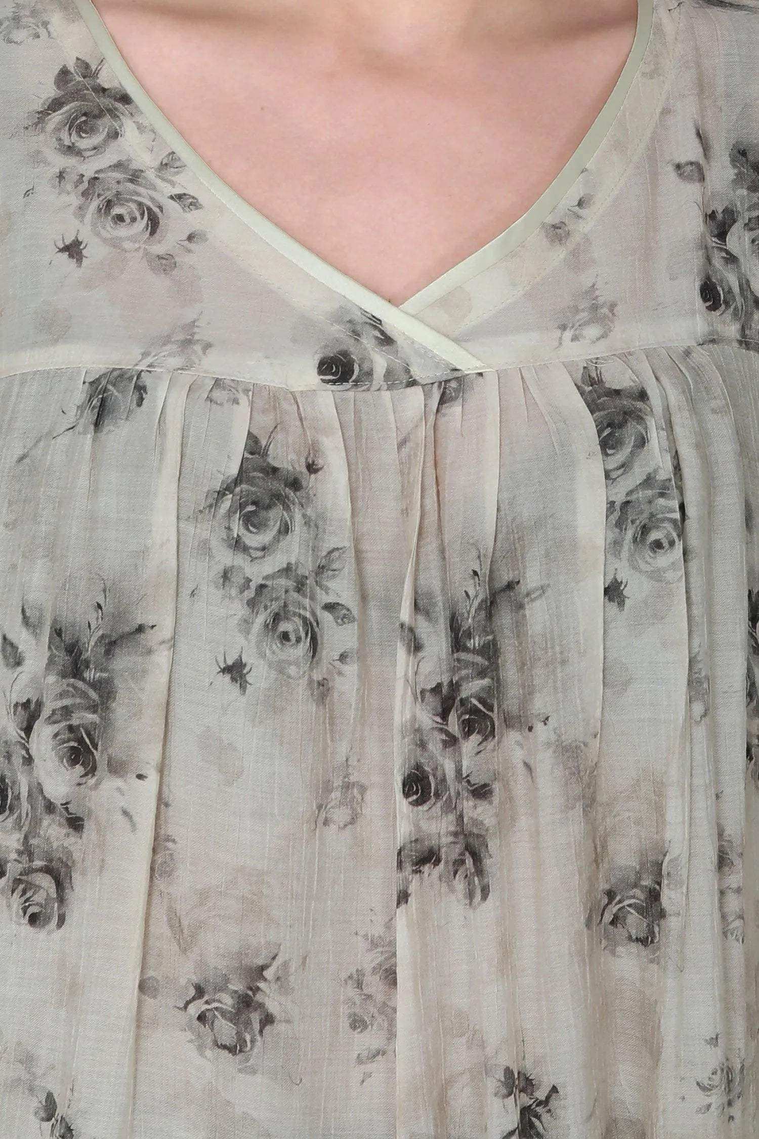 Velure Elegant Rose Print Frock-Style Night Suit - Velure - - 3/4 Sleeves, Floral Print, Frock Style, Full Length Pant, Linen, V Neck