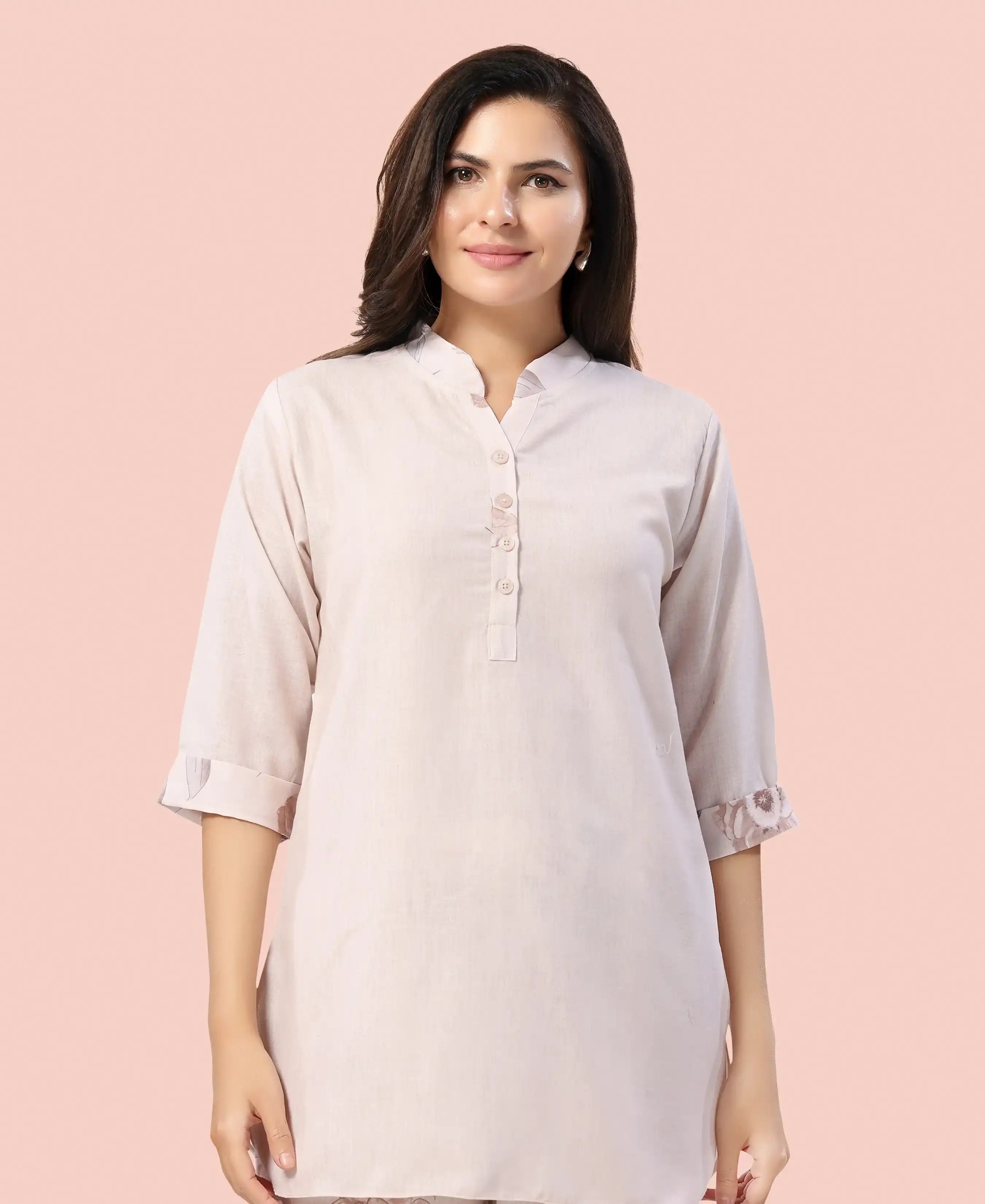 Velure Grace Floral Print Kurti Style Night Suit - Velure - - 3/4 Sleeves, Collar Neck, Full Length Pant, Linen, Printed