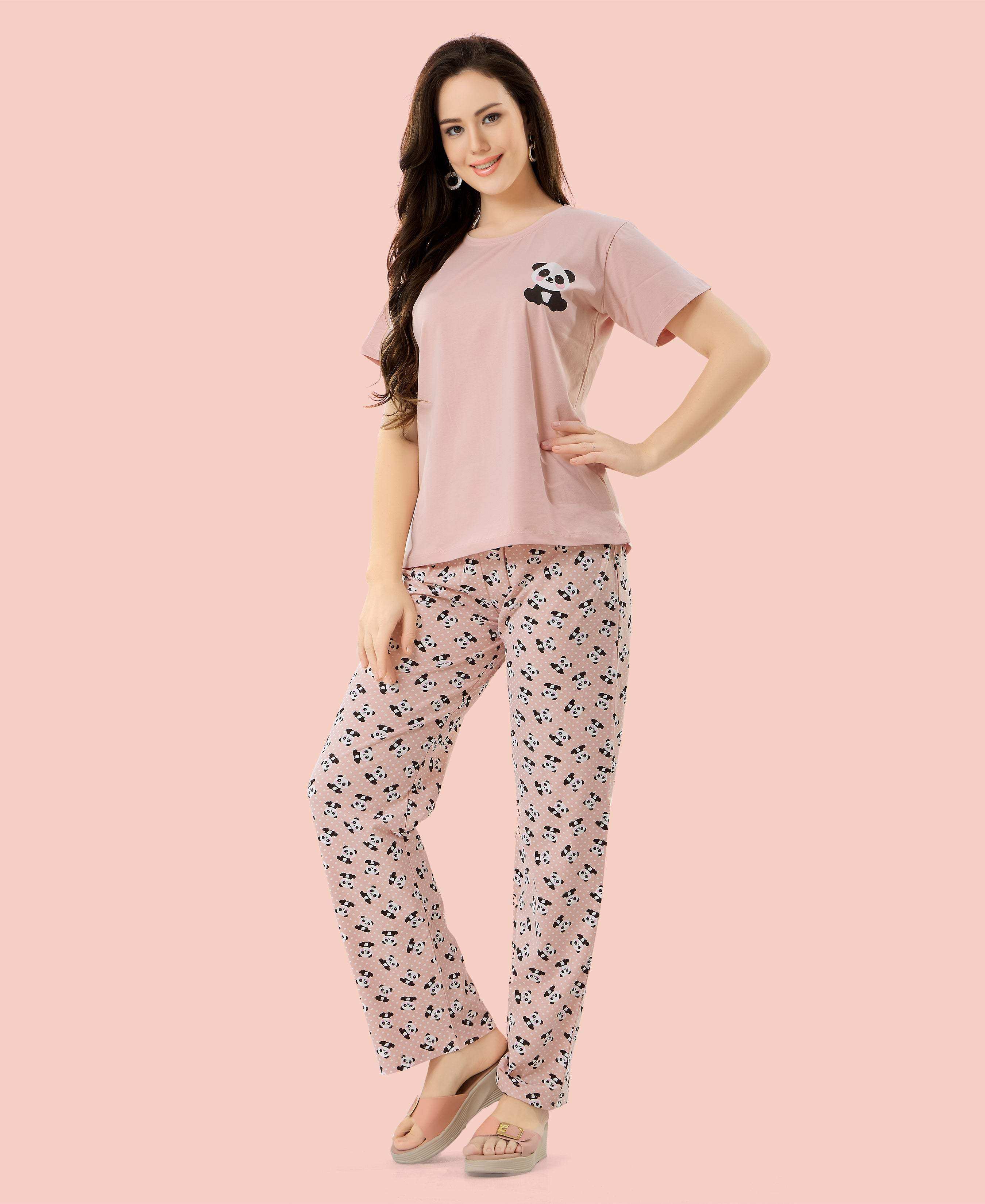 Velure Classic Panda Printed Pajama Set - Velure - - Cotton Lycra Fabric, Full Length Pant, Round neck