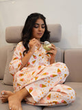 Ice-Cream Night Suit - Velure - Shirt and Pant - 3/4 Sleeves, Collar Neck, Cotton, Front Button Open, Full Length Pant, Printed