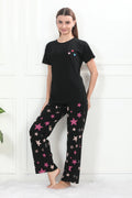 Velure Glossy Black Star Print Pajama Set