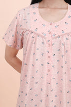 Velure Peach Floral Print Hosiery Nighty