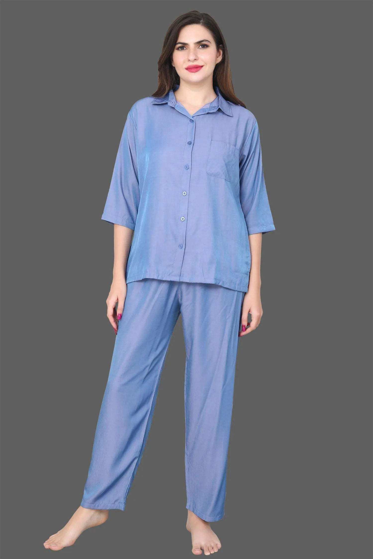 Velure Tunic Co-ord Set - Velure - - 3/4 Sleeves, Collar Neck, Cotton, Front Button Open, Full Length Pant