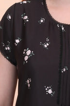 Velure Black Floral Satin Nighty