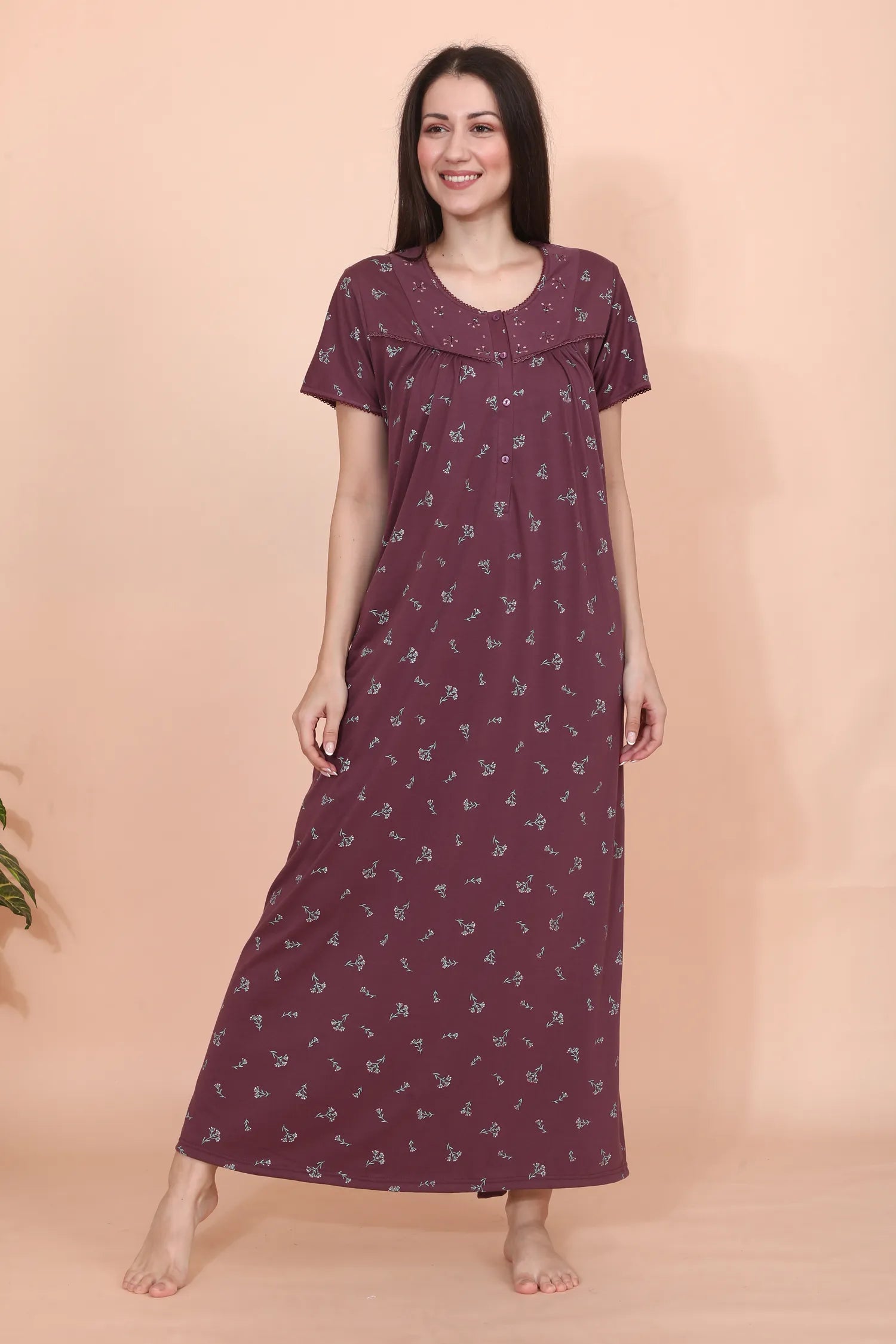 Velure Rosy Floral Print Hosiery Nighty