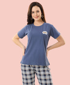 Velure Trendy Printed Pajama Set - Velure - - Cotton Lycra Fabric, Full Length Pant, Half Sleeves, Round neck