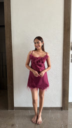 Velure Feathery Maroon Spaghetti Shorts Set