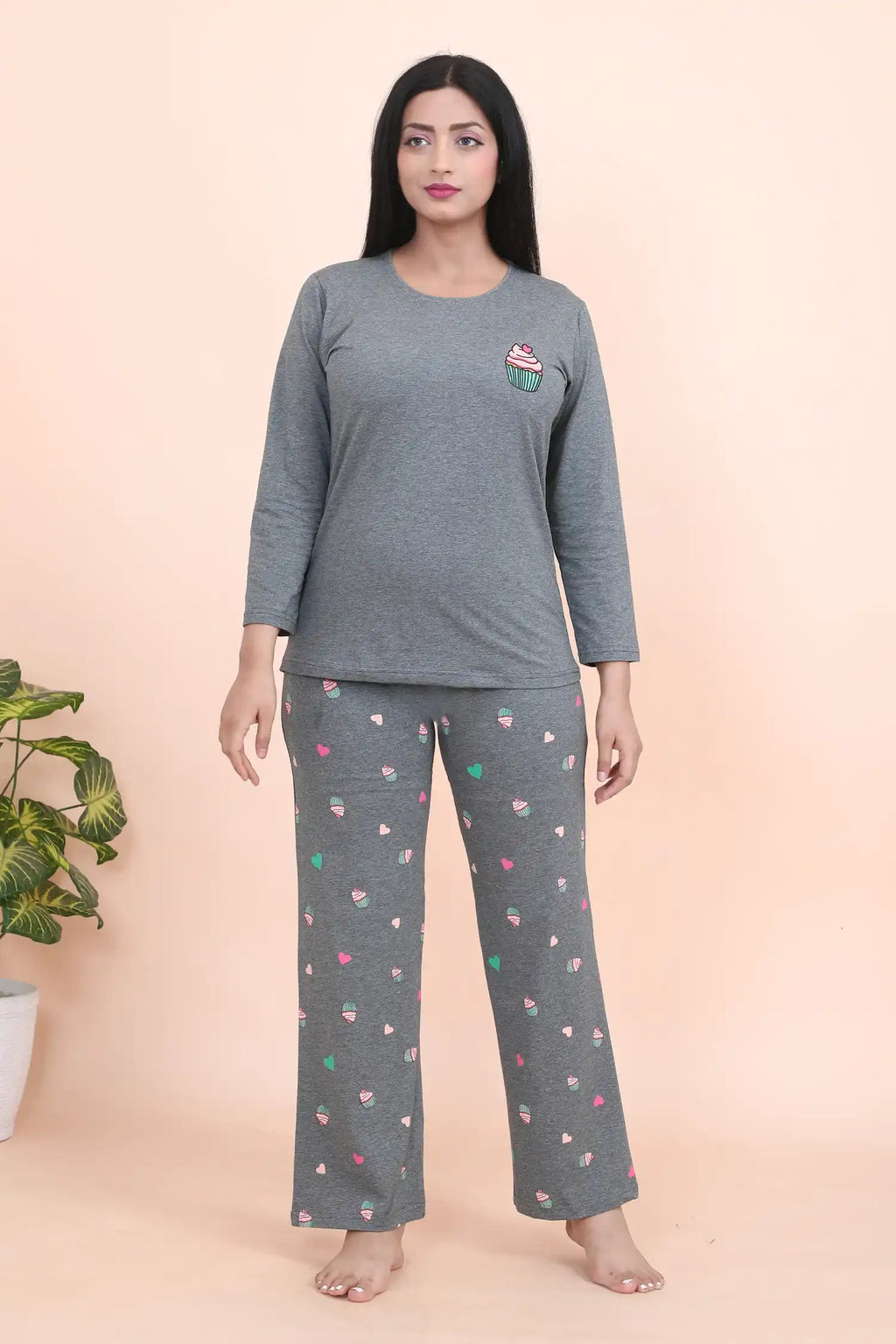 Velure Trendy Cupcake Print Full Sleeves Pajama Set