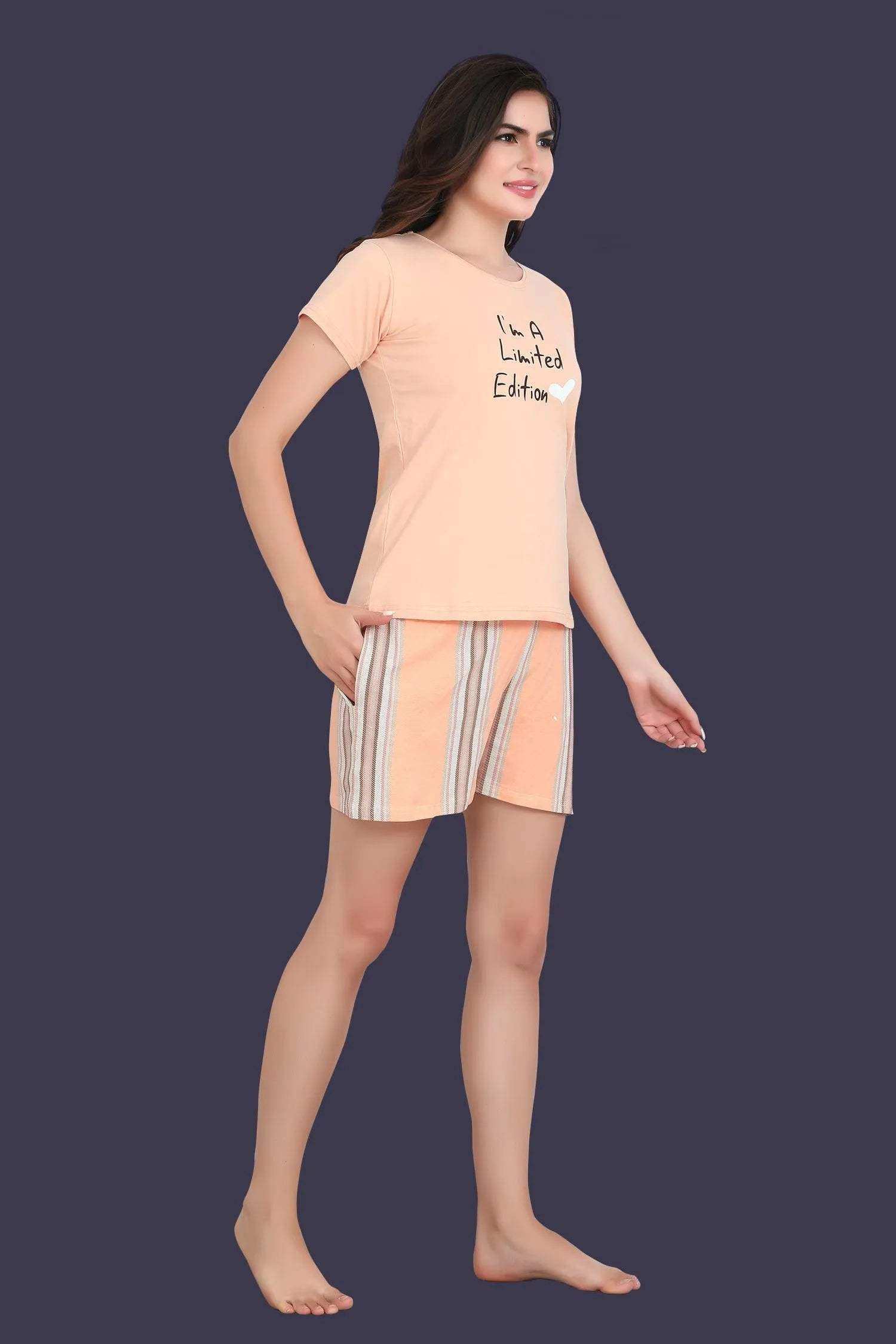Velure Trendy Orange Shorts Set - Velure - - Cotton Lycra Fabric, Full Sleeves, Round neck, Shorts