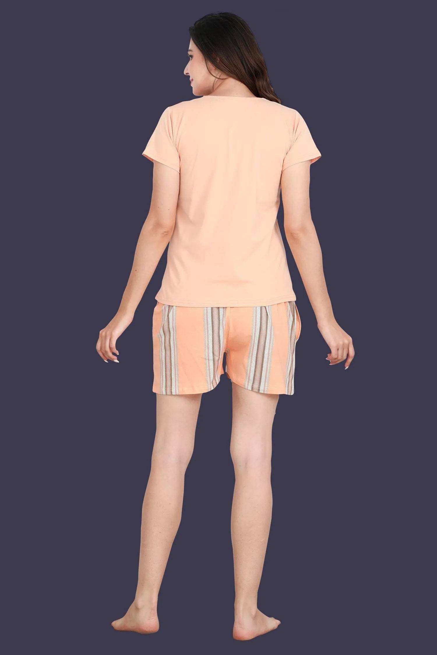 Velure Trendy Orange Shorts Set - Velure - - Cotton Lycra Fabric, Full Sleeves, Round neck, Shorts