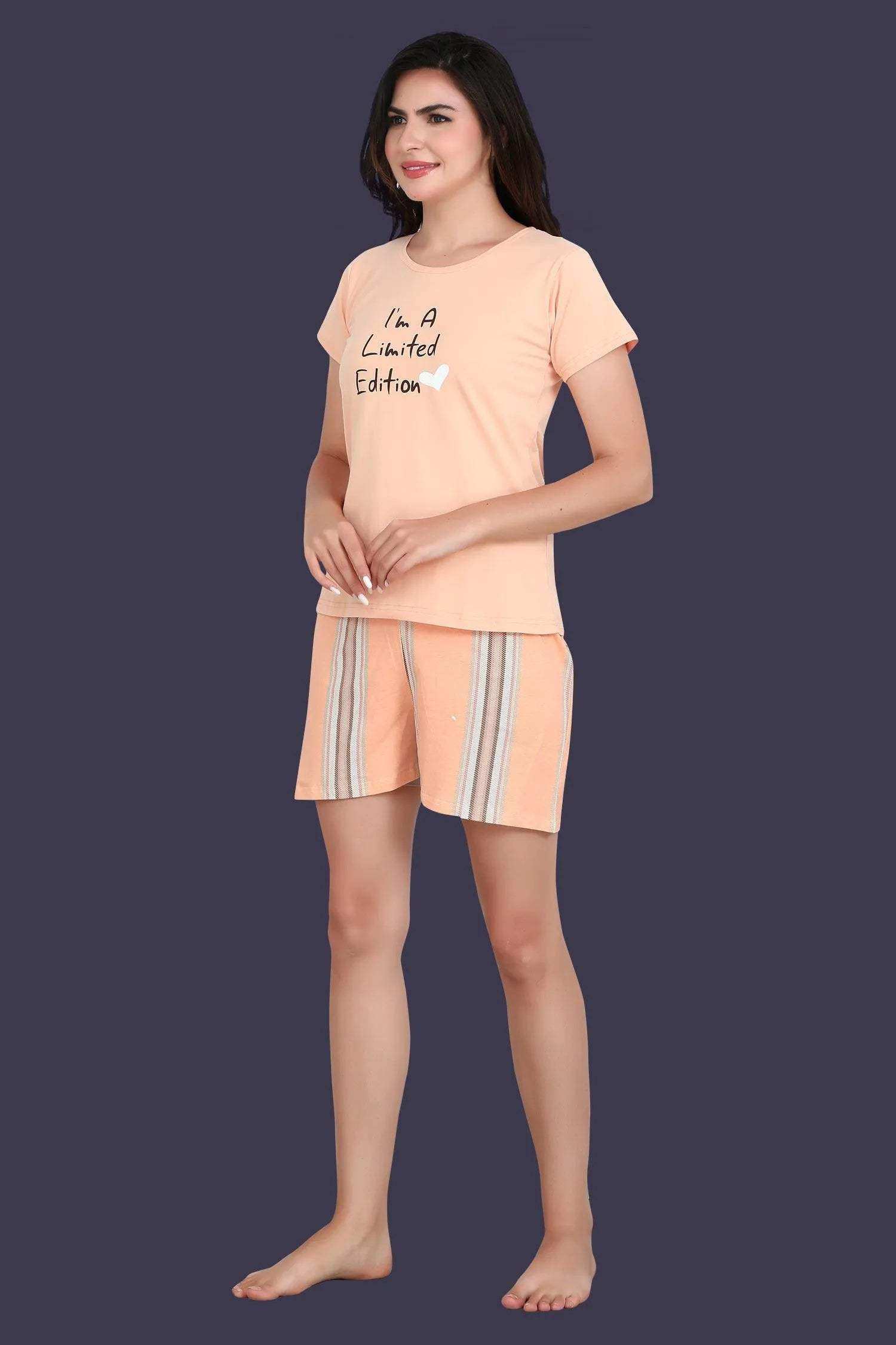 Velure Trendy Orange Shorts Set - Velure - - Cotton Lycra Fabric, Full Sleeves, Round neck, Shorts
