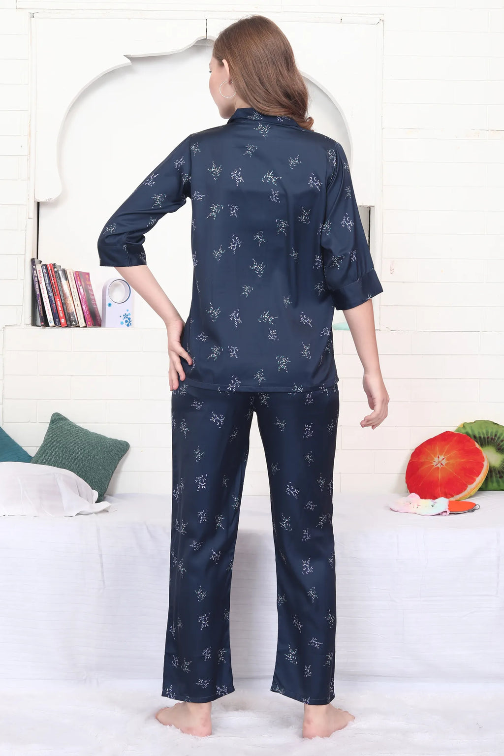 Velure Captivating Floral Print Satin Night Suit