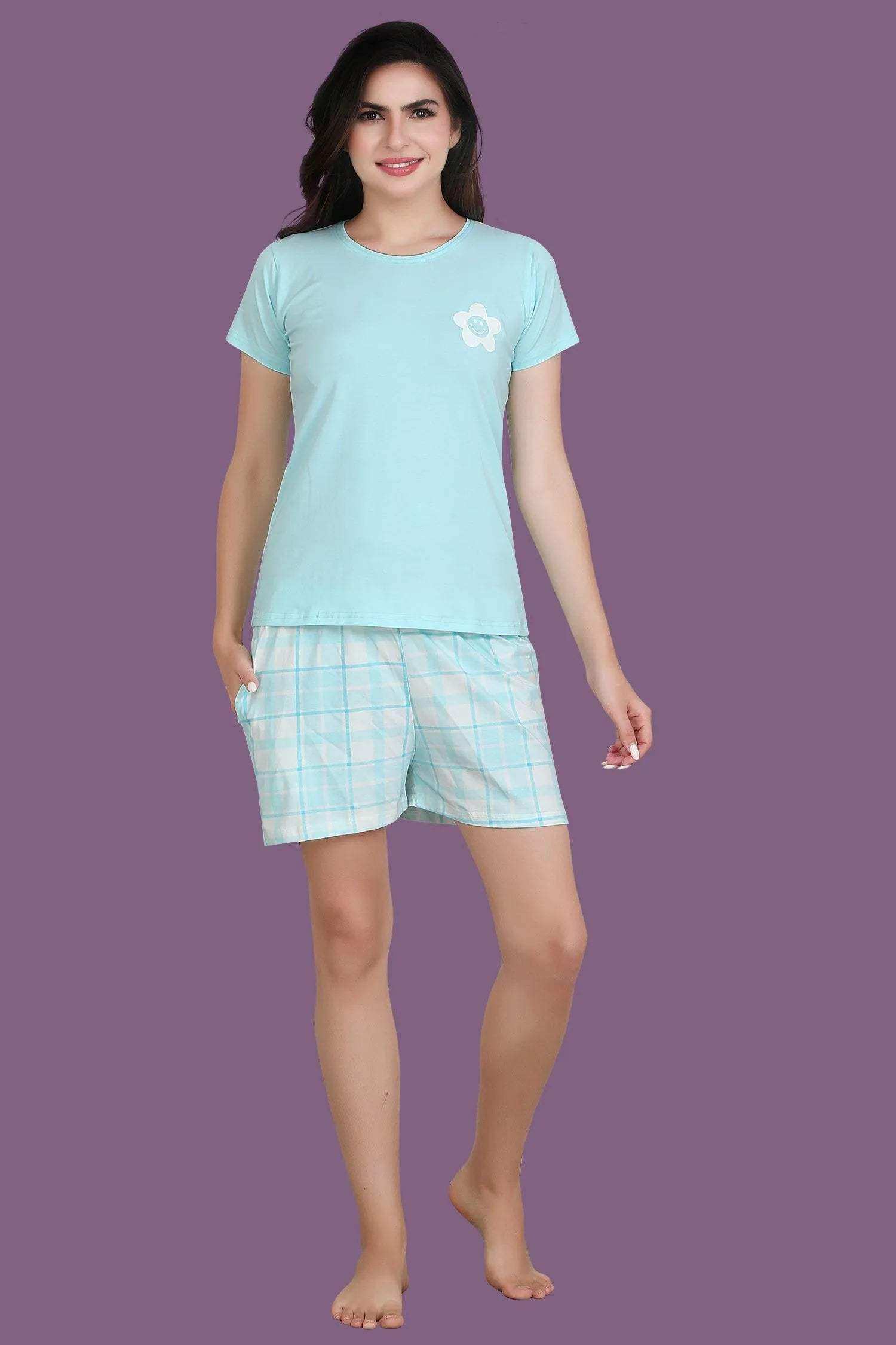 Velure Beautiful Floral Print Shorts Set - Velure - - Cotton Lycra Fabric, Half Sleeves, Printed, Round neck