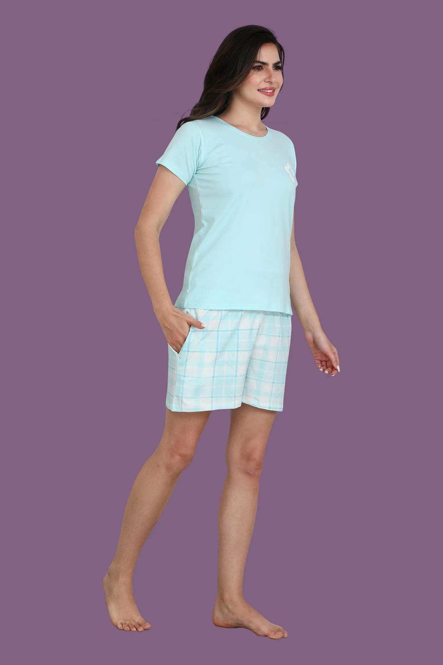 Velure Beautiful Floral Print Shorts Set - Velure - - Cotton Lycra Fabric, Half Sleeves, Printed, Round neck