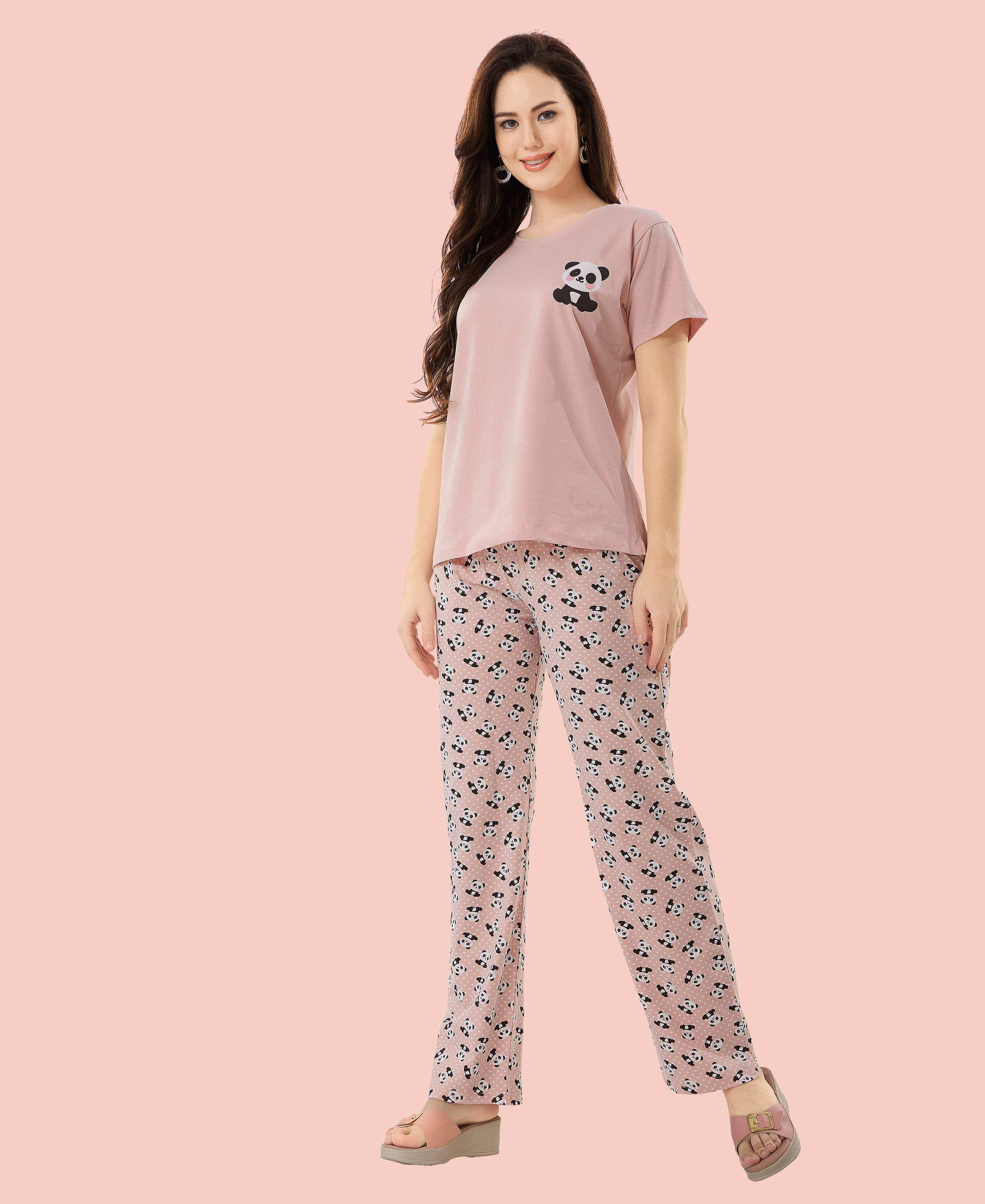 Velure Classic Panda Printed Pajama Set - Velure - - Cotton Lycra Fabric, Full Length Pant, Round neck