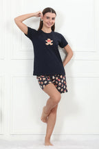 Velure Classic Gingerbread Shorts Set - Velure - - Cotton Lycra Fabric, Printed, Round neck, Shorts