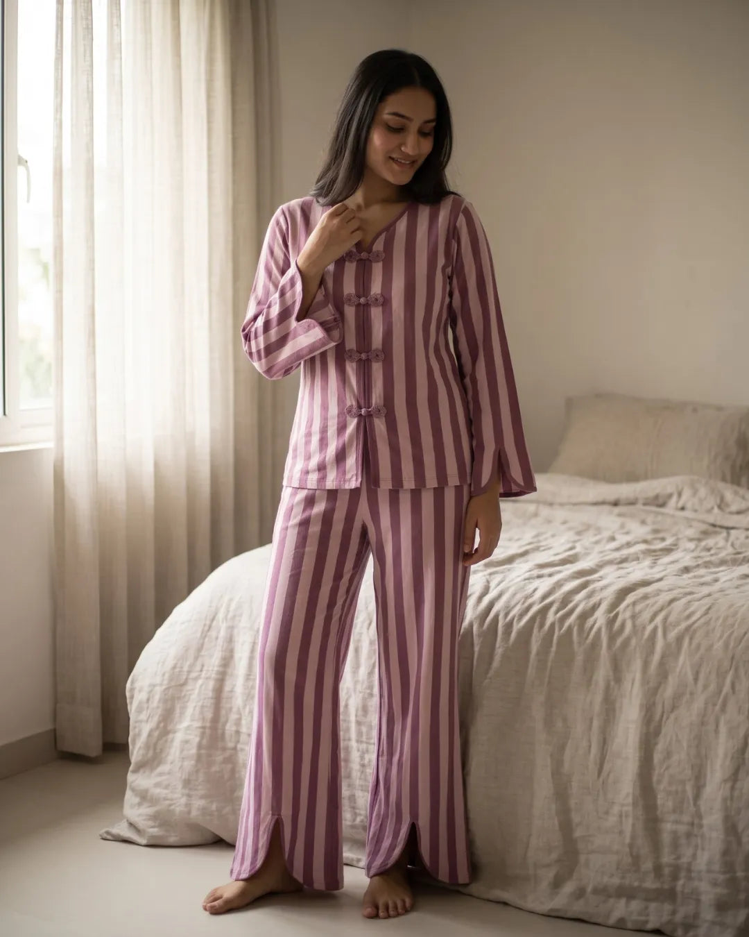 Velure Mauve Wine Night Suit