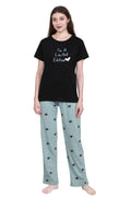 Velure Printed Black Classic Pajama Set - Velure - - Abstract Print, Full Length Pant, Half Sleeves, Round neck nightsuit