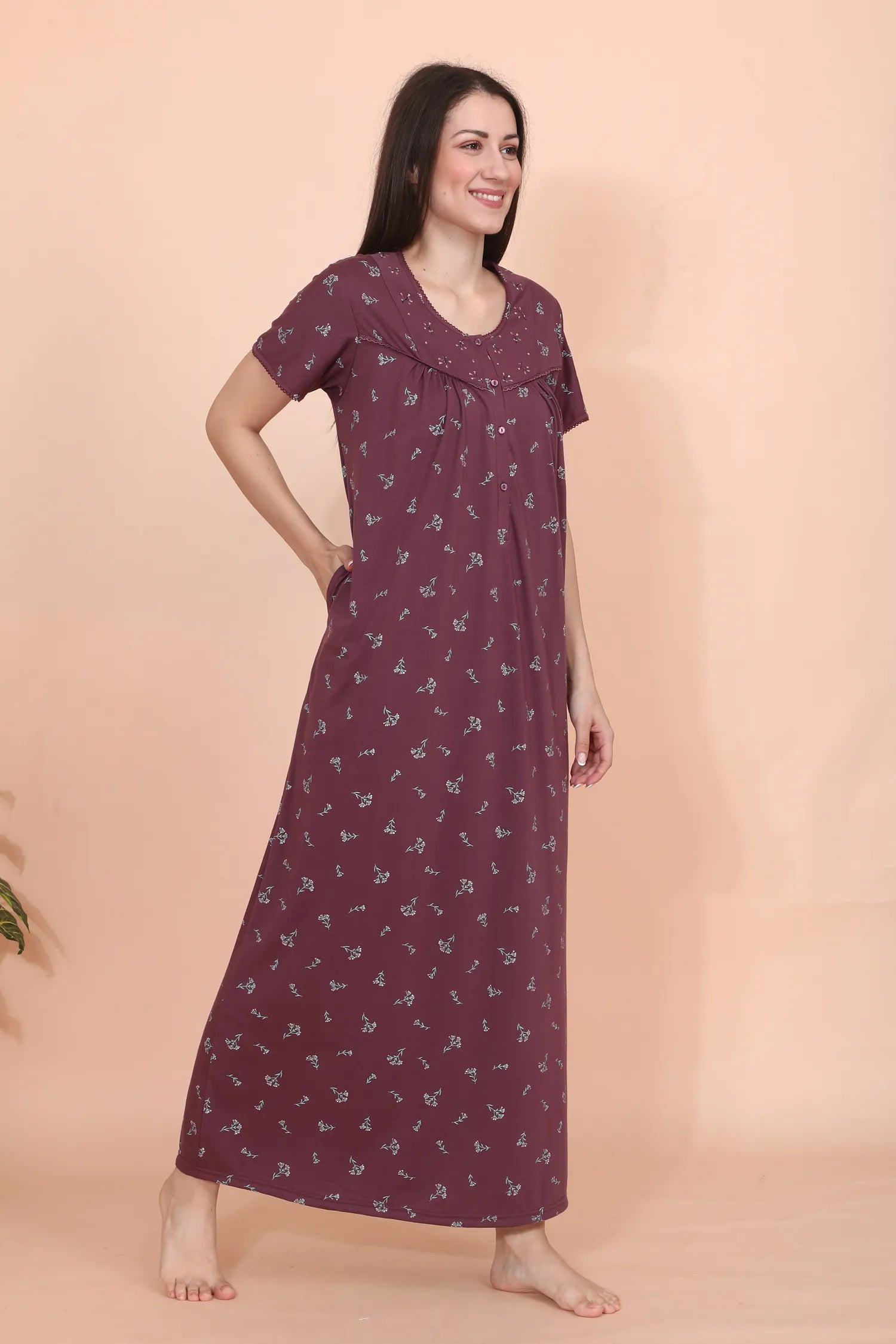 Velure Rosy Floral Print Hosiery Nighty