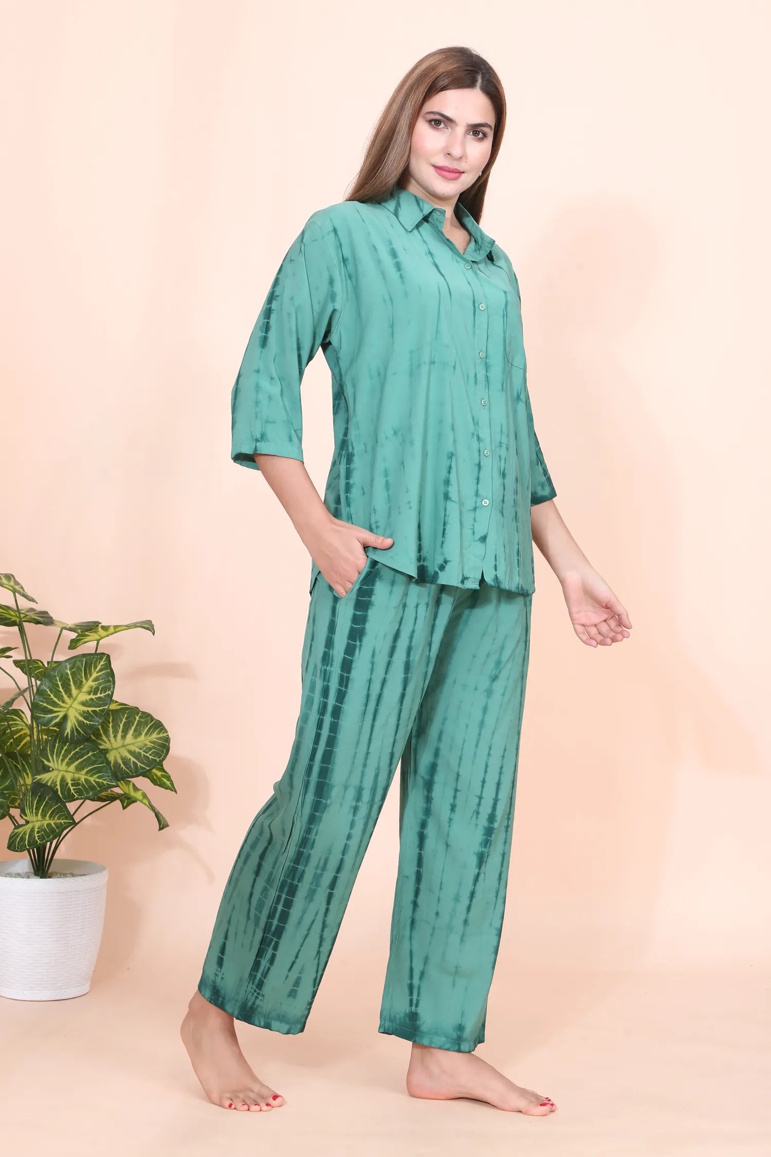 Velure Pleasing Green Palazzo Co-ord Set