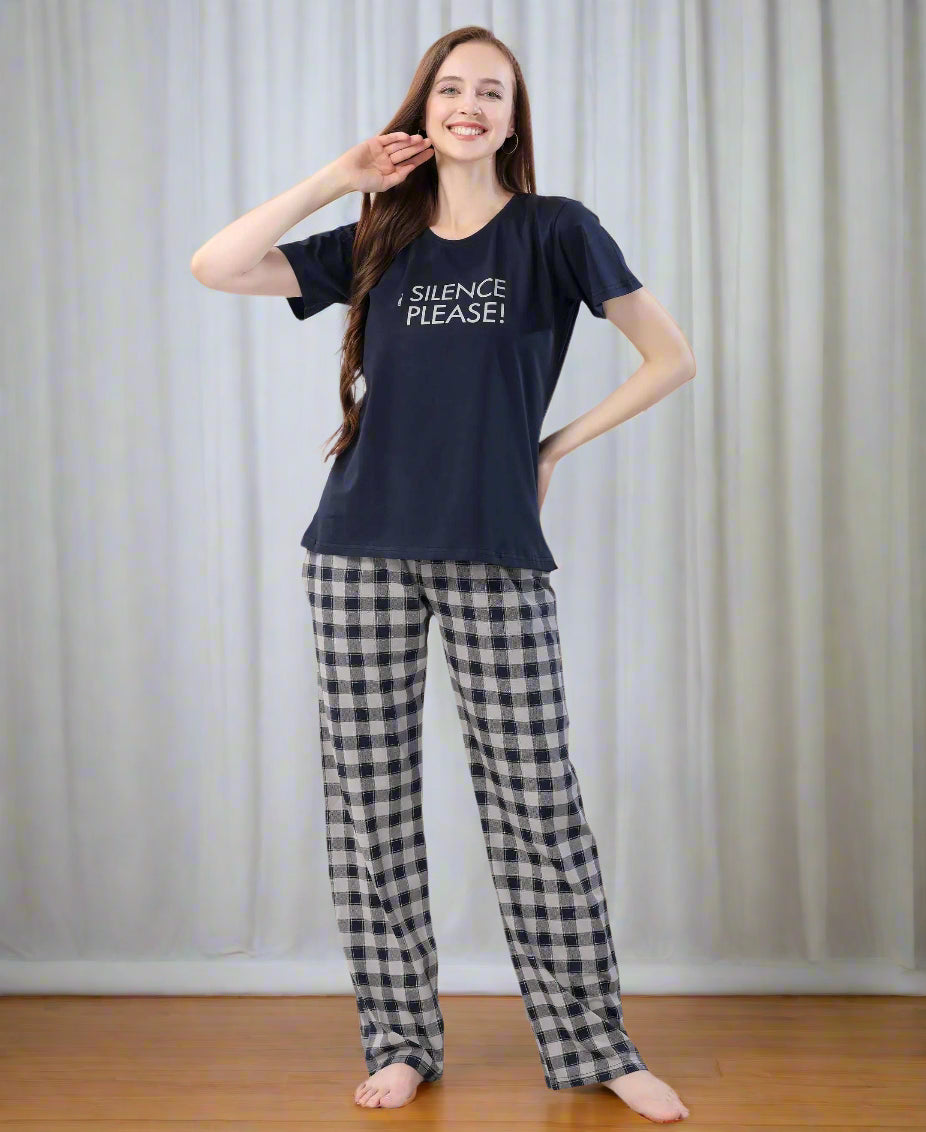 Velure Cozy Printed Pajama Set - Velure - - Cotton Lycra Fabric, Full Length Pant, Round neck