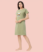 Velure Cozy Teddy Bear Nap Time Short Nighty - Velure - - Cotton, Knee Length, Printed, Round neck
