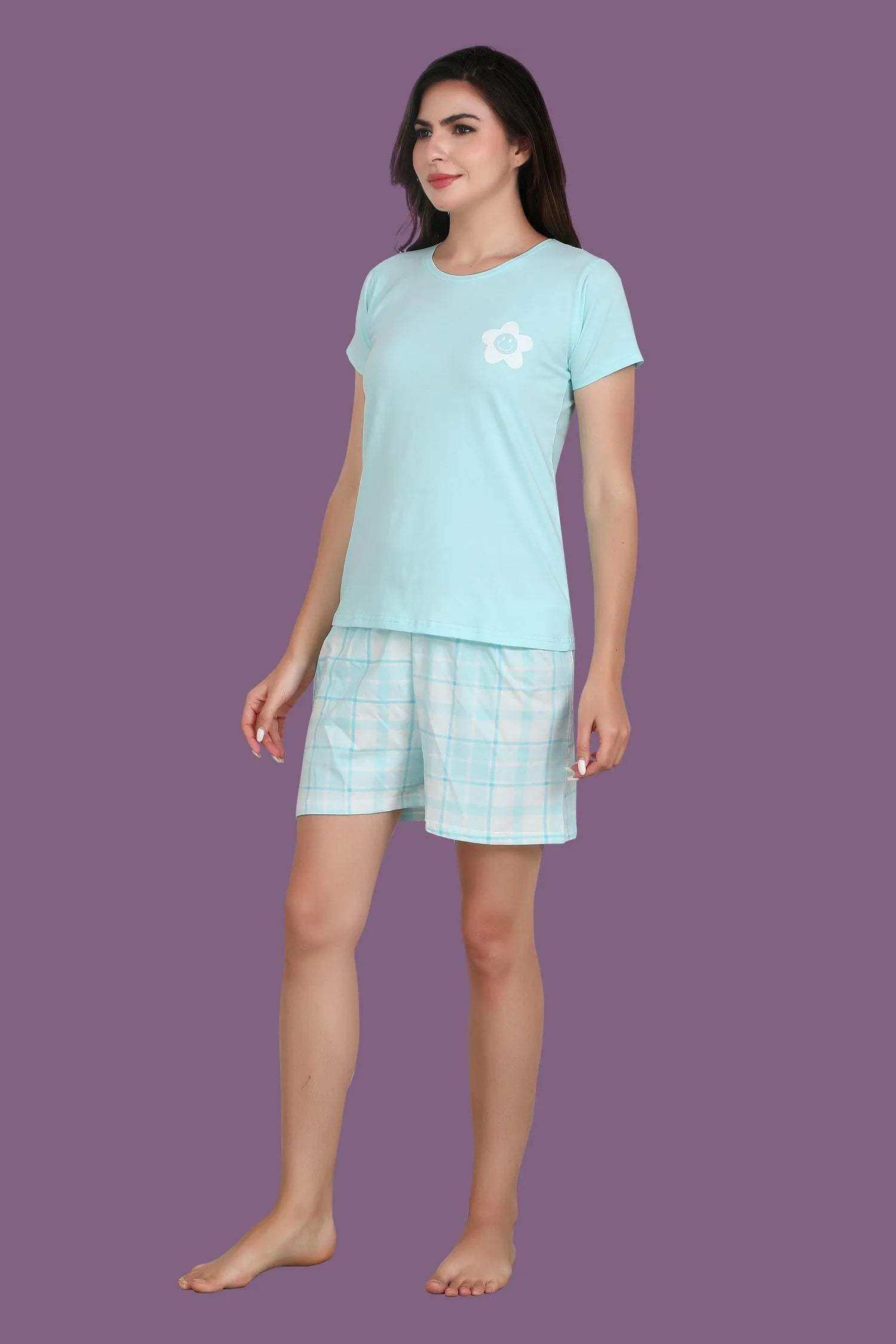 Velure Beautiful Floral Print Shorts Set - Velure - - Cotton Lycra Fabric, Half Sleeves, Printed, Round neck
