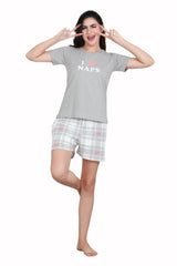 Velure I Love Naps Shorts Set - Velure - Short sets - Cotton Lycra Fabric, Half Sleeves, Printed, Round neck