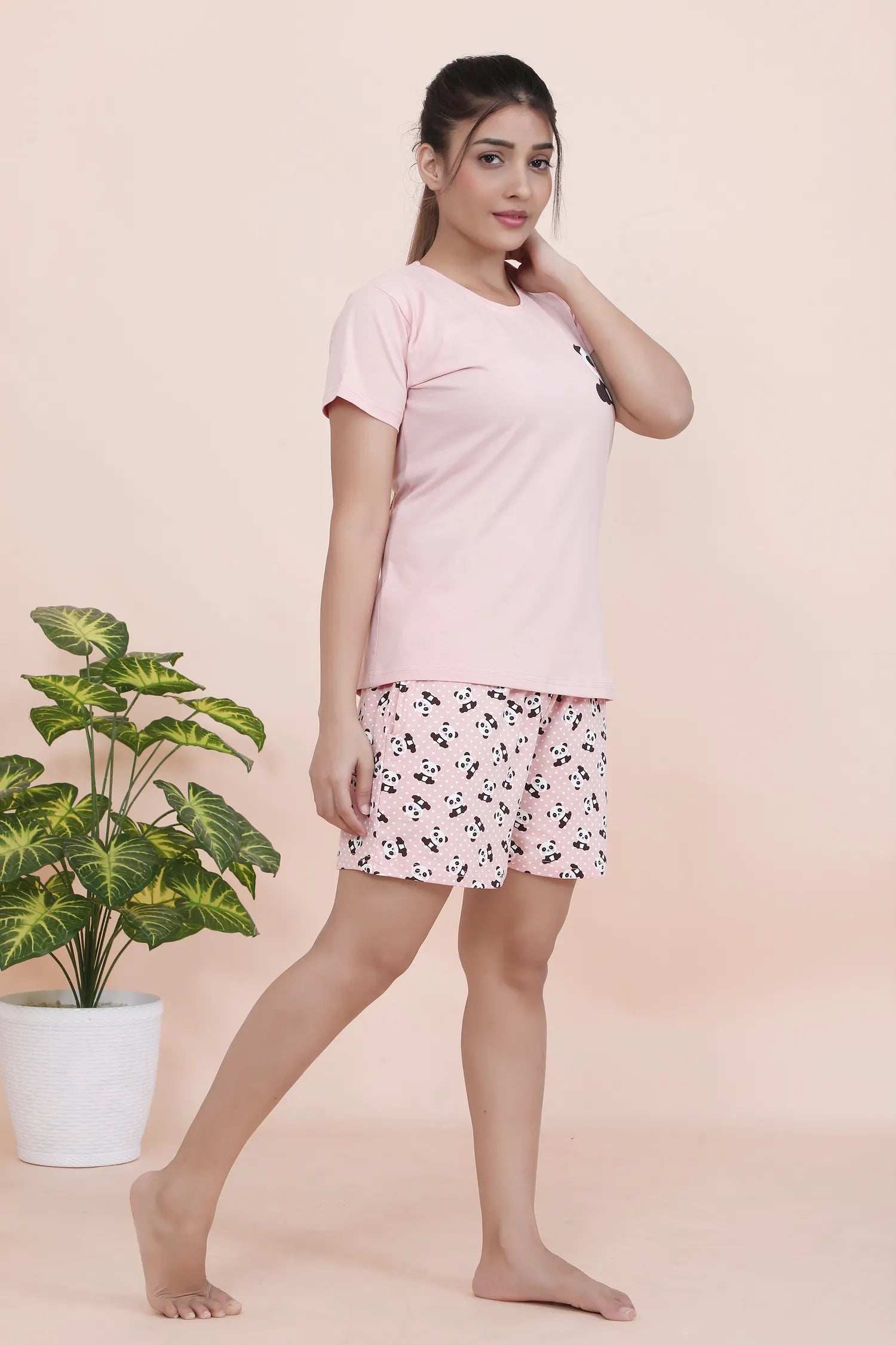 Velure Adorable Panda Shorts Set - Velure - - Cotton Lycra Fabric, Half Sleeves, Printed, Round neck
