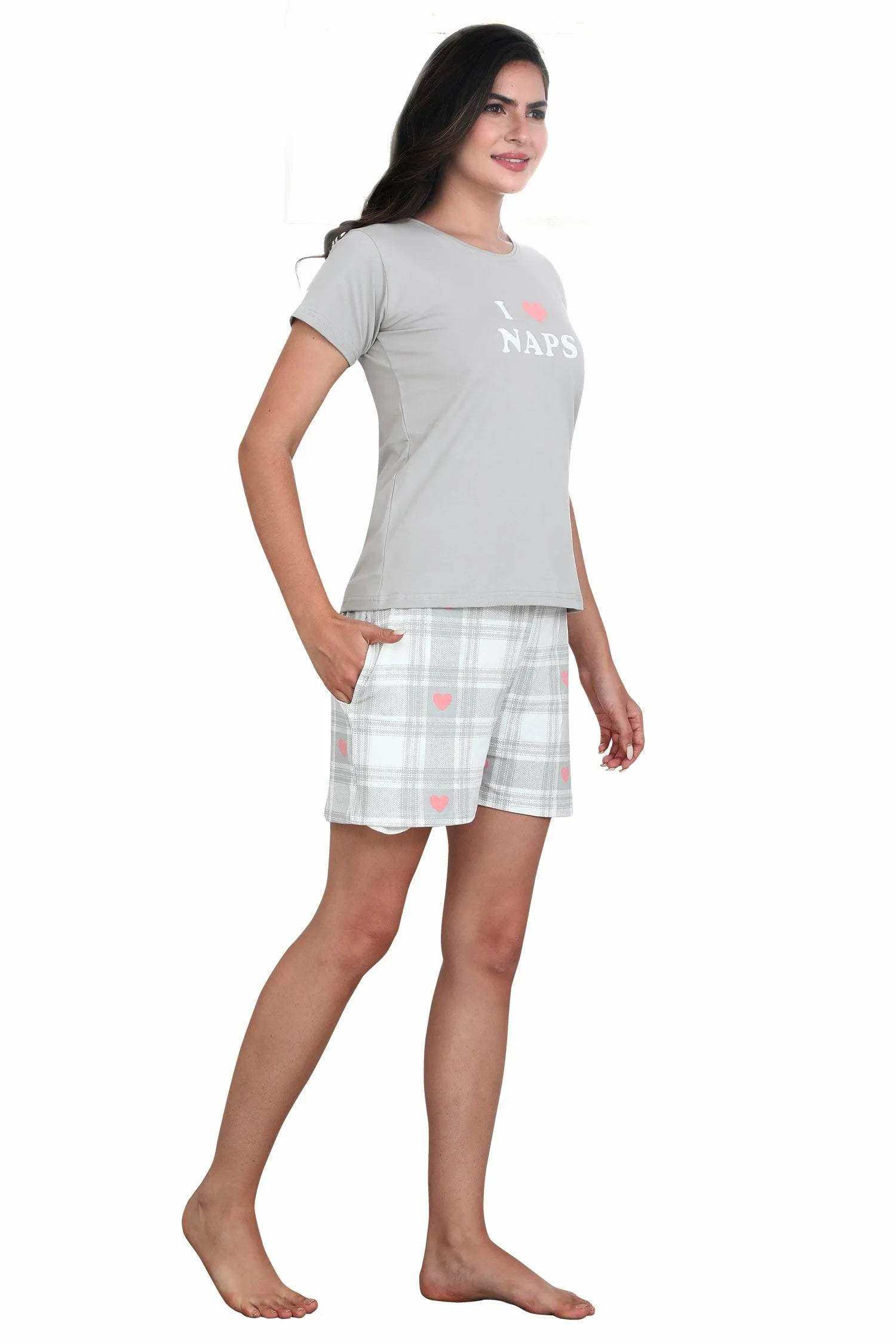 Velure I Love Naps Shorts Set - Velure - - Cotton Lycra Fabric, Half Sleeves, Printed, Round neck