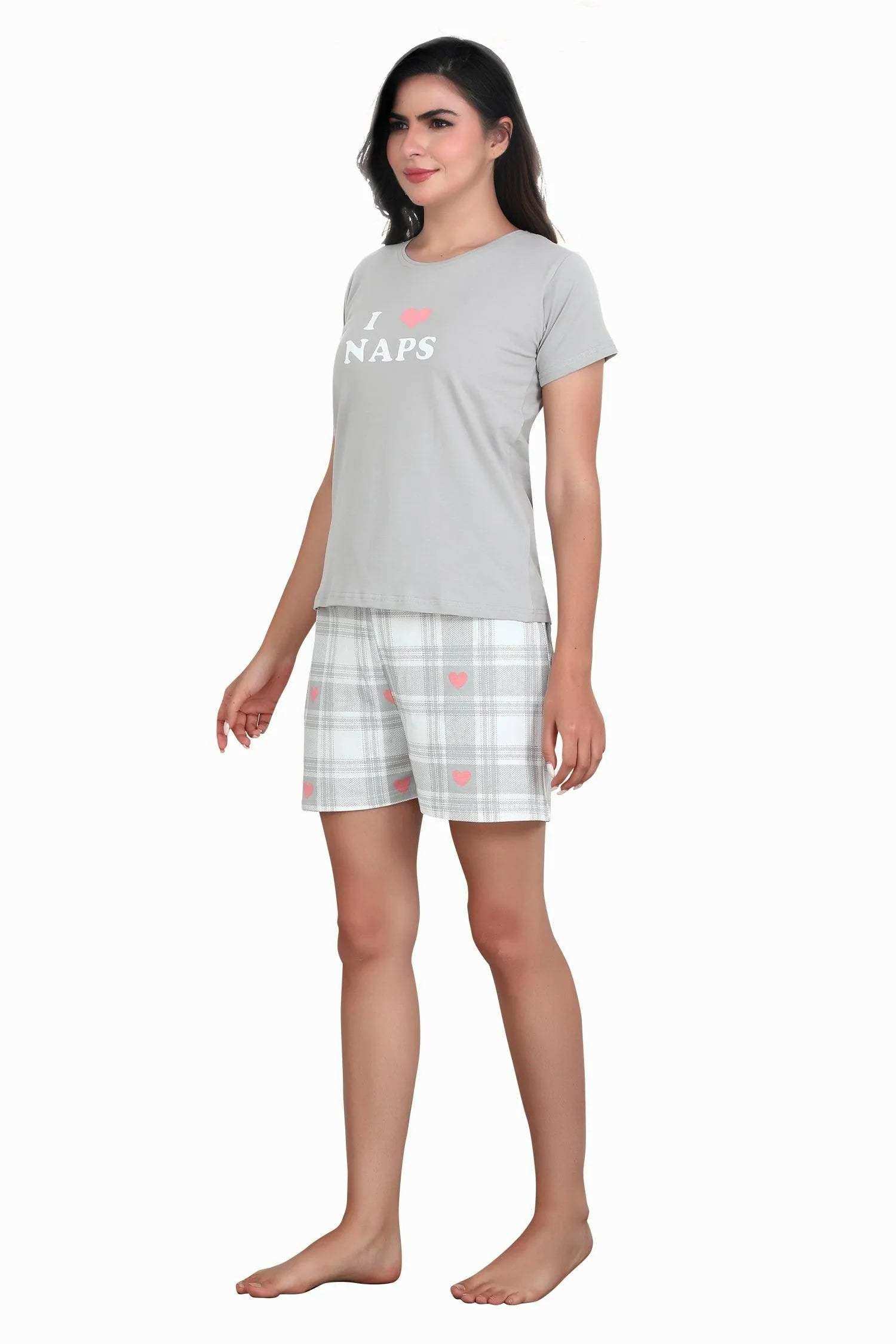 Velure I Love Naps Shorts Set - Velure - - Cotton Lycra Fabric, Half Sleeves, Printed, Round neck