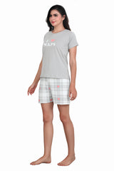 Velure I Love Naps Shorts Set - Velure - Short sets - Cotton Lycra Fabric, Half Sleeves, Printed, Round neck