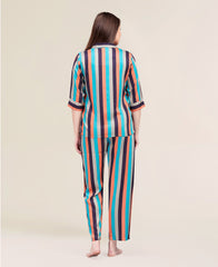 Velure Vertical Multicoloured Stripes Night Suit