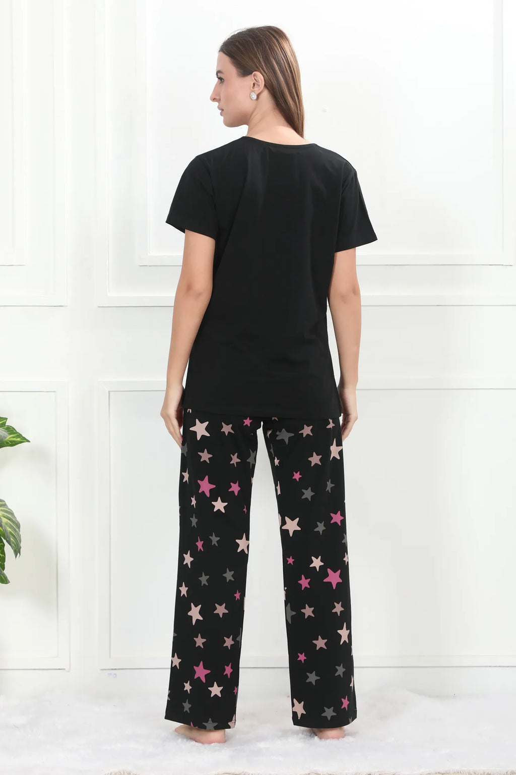 Velure Glossy Black Star Print Pajama Set