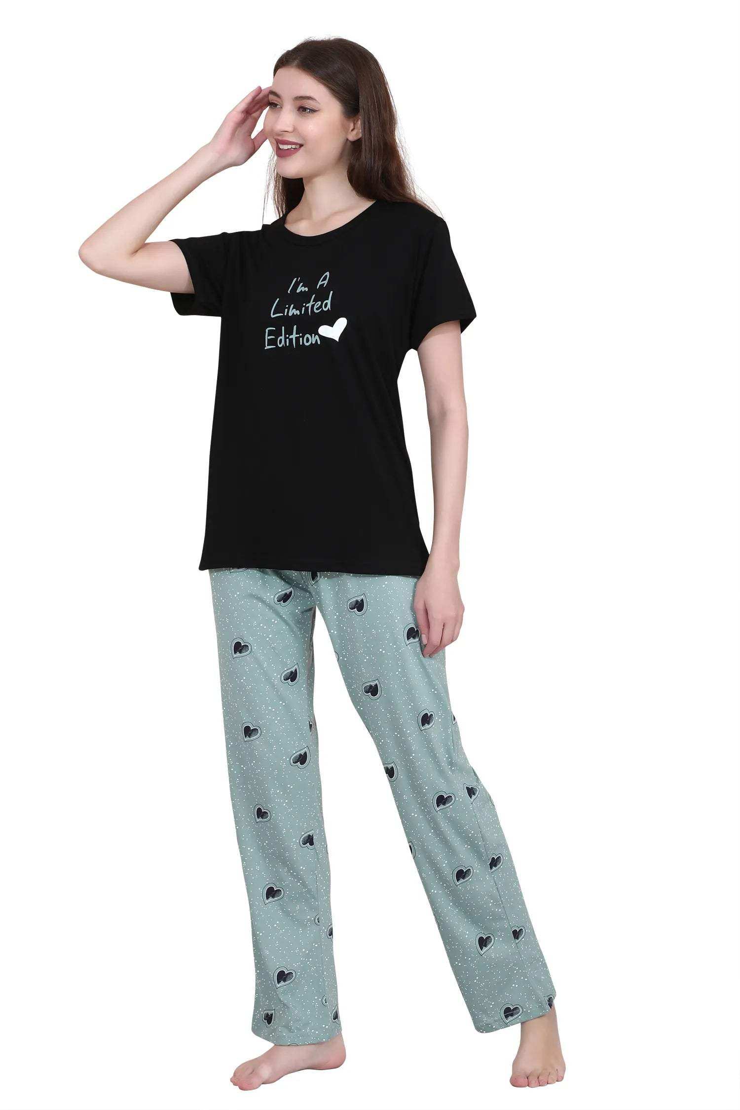 Velure Printed Black Classic Pajama Set - Velure - - Abstract Print, Full Length Pant, Half Sleeves, Round neck nightsuit