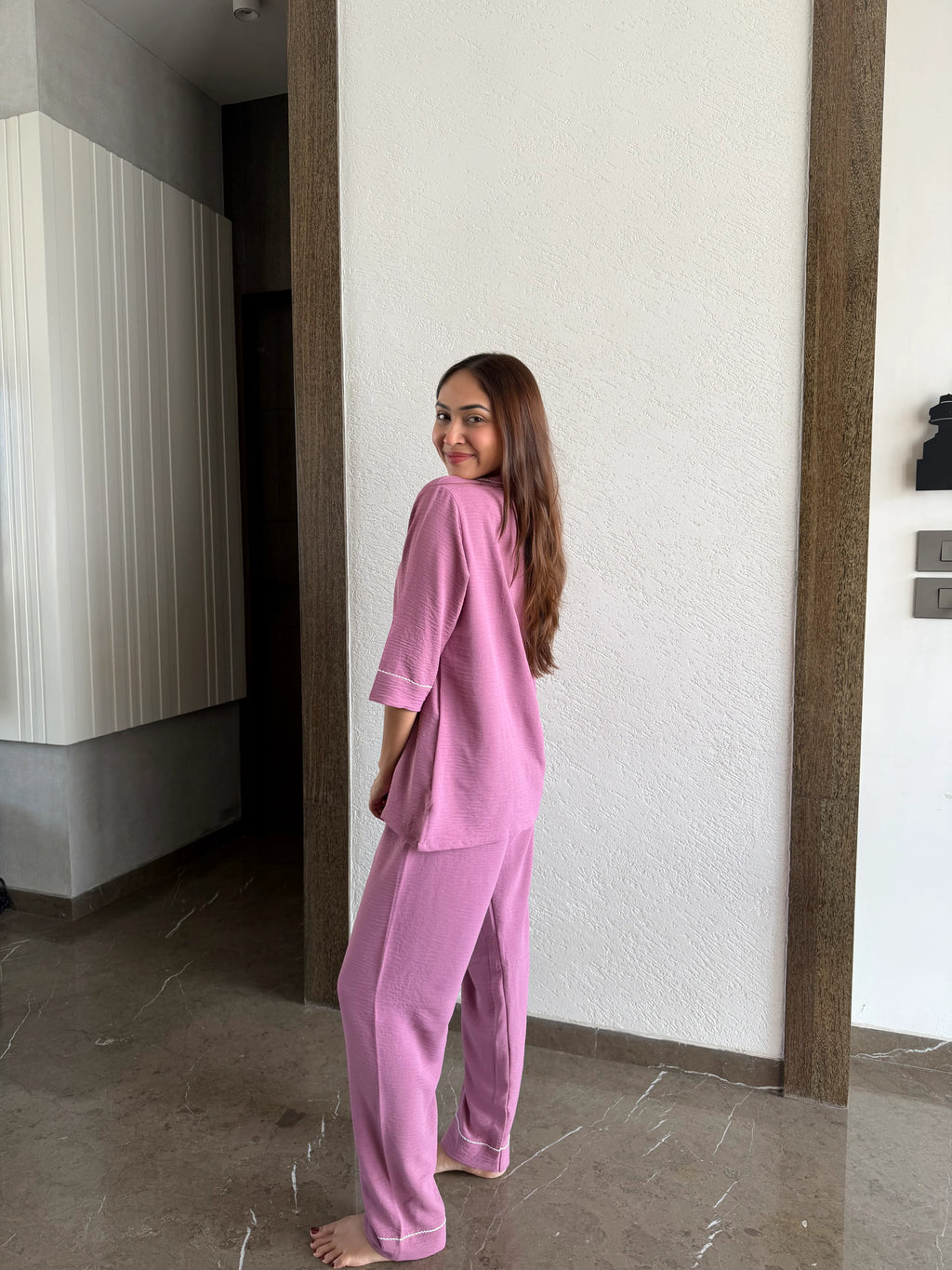 Velure Classic Wine Cotton Night Suit