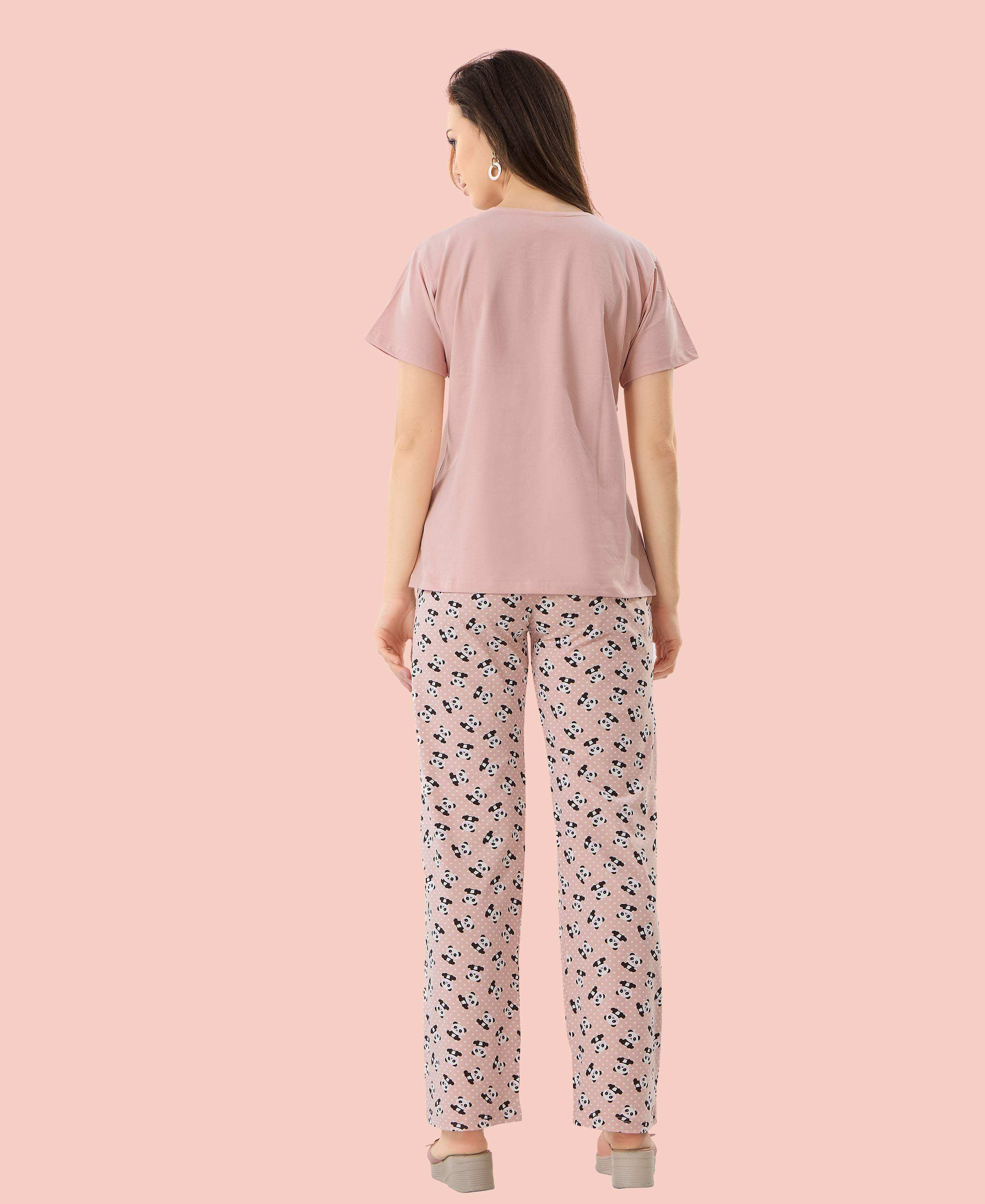 Velure Classic Panda Printed Pajama Set - Velure - - Cotton Lycra Fabric, Full Length Pant, Round neck