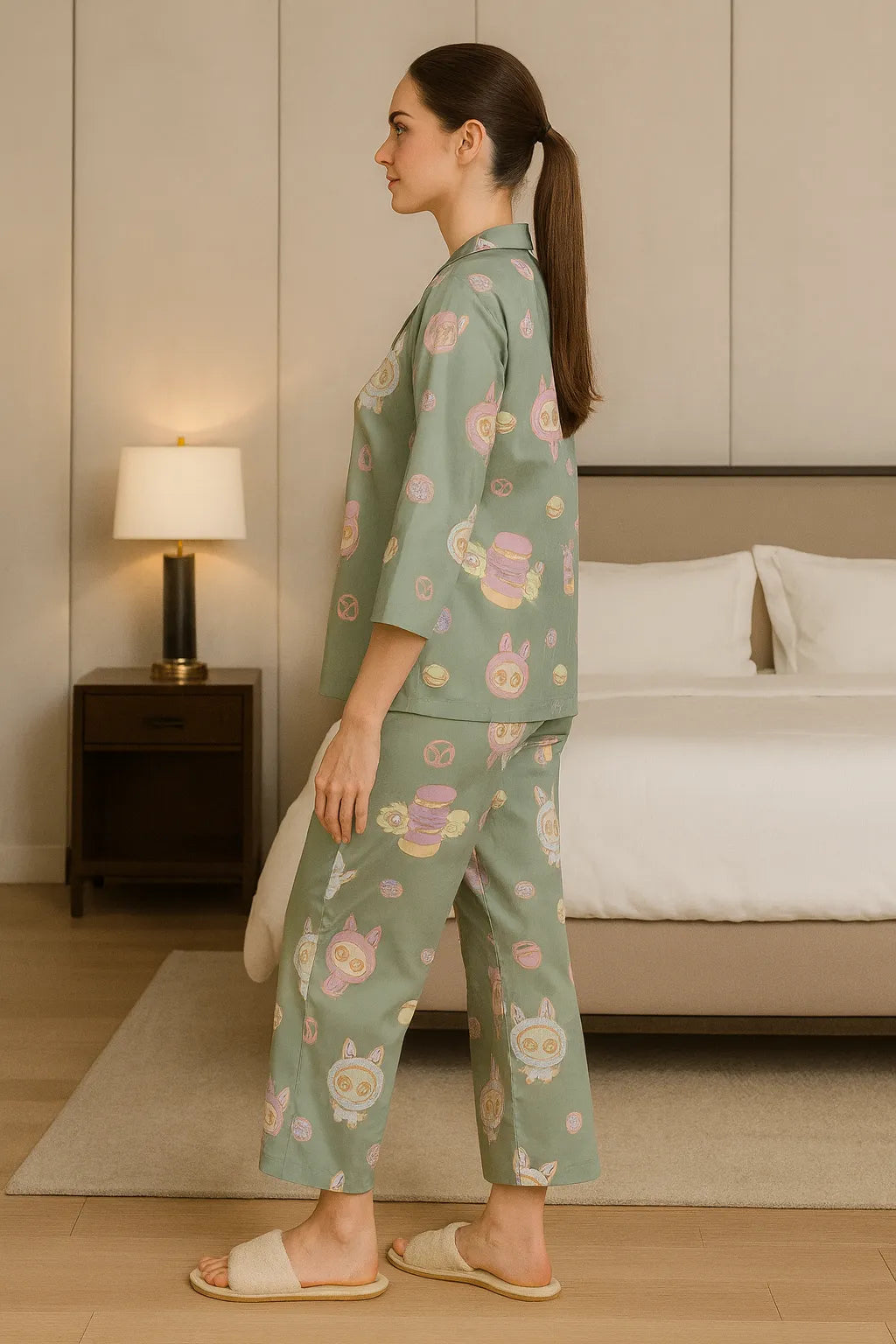 Velure Labubu Green Satin Night Suit