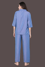 Velure Tunic Co-ord Set - Velure - - 3/4 Sleeves, Collar Neck, Cotton, Front Button Open, Full Length Pant