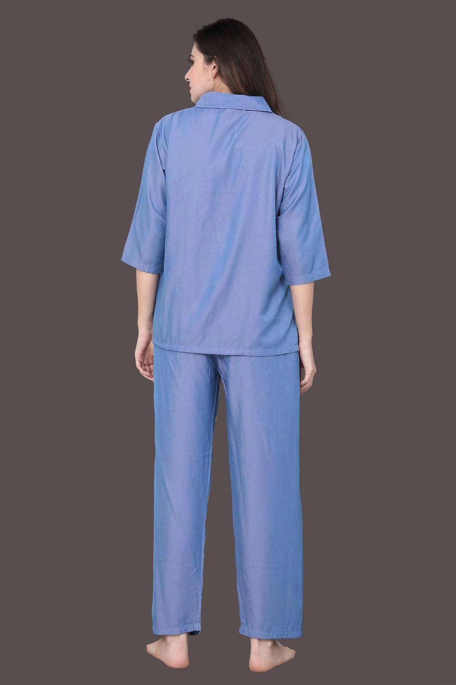 Velure Tunic Co-ord Set - Velure - - 3/4 Sleeves, Collar Neck, Cotton, Front Button Open, Full Length Pant