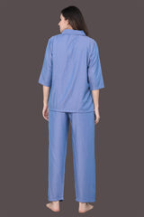 Velure Tunic Co-ord Set - Velure - Co-ord Sets - 3/4 Sleeves, Collar Neck, Cotton, Front Button Open, Full Length Pant